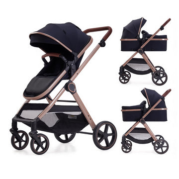 2 in 1 Baby Stroller, Newborn Infant Toddler Convertible Bassinet Pram Stroller for 0-36 Months Old Babies (Black)