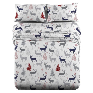 Hotel 100% Cotton Flannel Sheets, King Set, 4-Piece, Christmas Deer