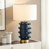 25.5'' Modern 1-Light Ceramic Table Lamp with Spherical Orbs on Lamp Body with White Fabric Drum Shade, or Office