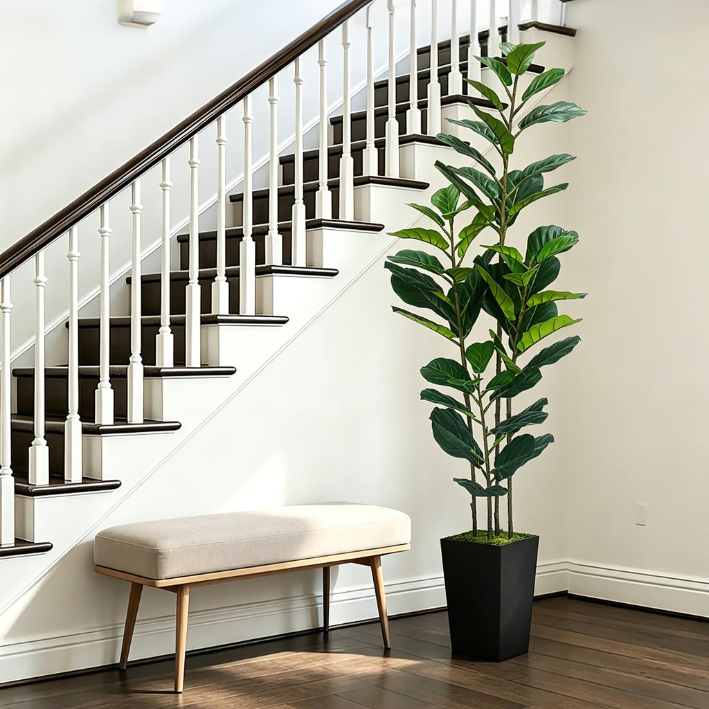 6FT Artificial Fiddle Fig Tree with Black Planter