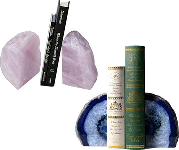 2 Pair Blue Agate Bookends & Rose Quartz Book Ends 4-6 lbs