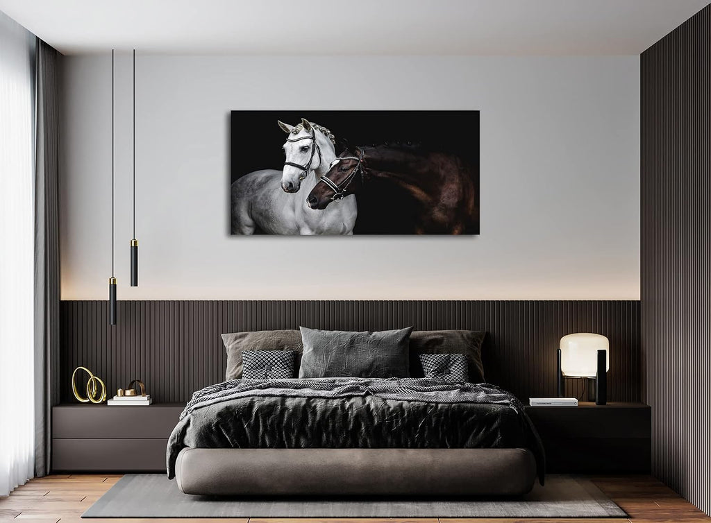 Wall Art Canvas Print Picture White and Brown Horses 1 Panel Wild Animal Painting Artwork Bedroom Office Home Wall