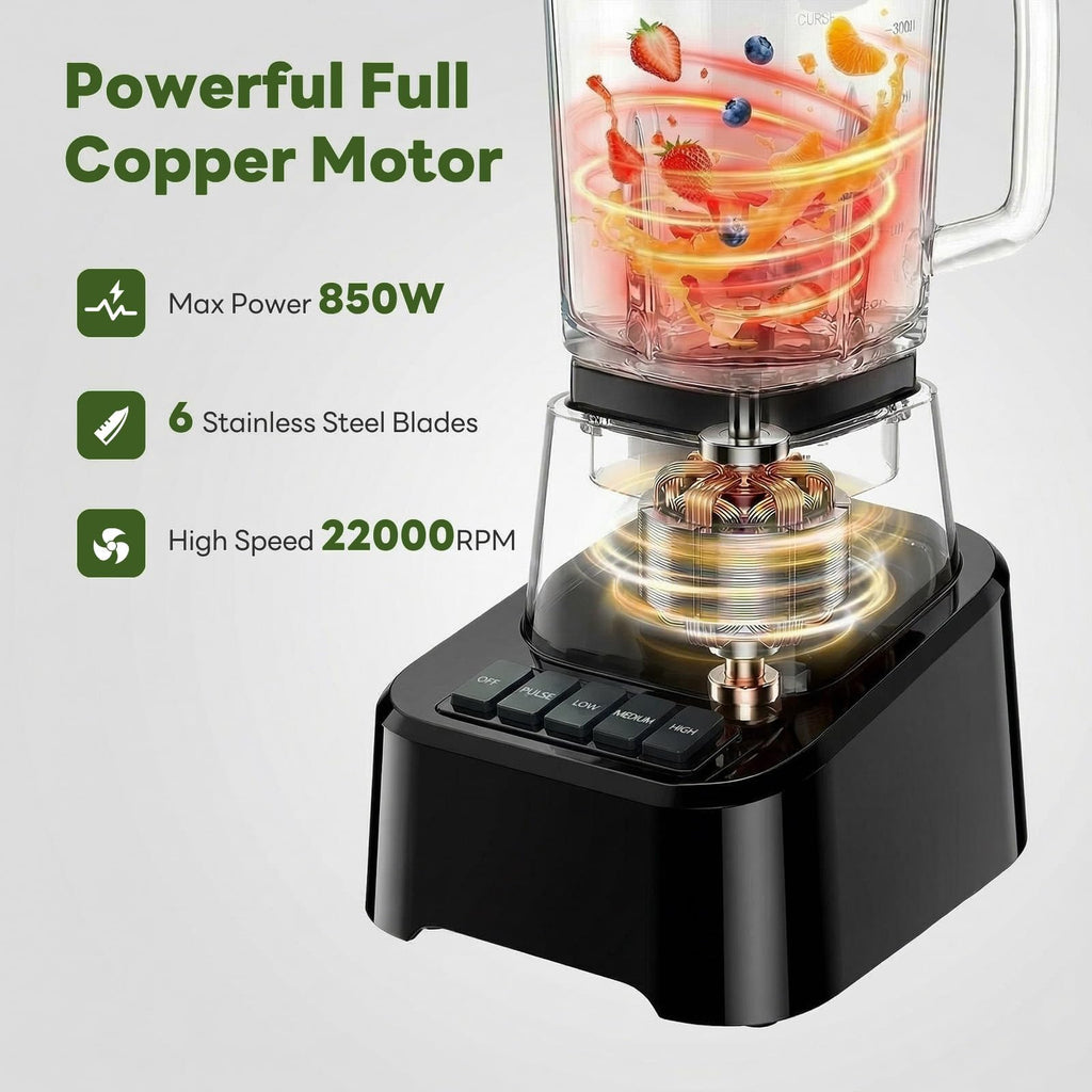 Professional Kitchen Blender, 850 Peak Watts Full-Size Multi Function Blender, 54oz Glass Jar, 4 Speed Pulse Mode