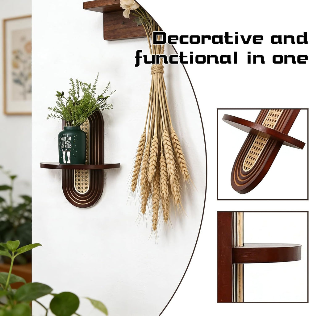Small Floating Shelf for Wall, Decorative Shelf Set of 2, Boho Shelves Room (Walnut)