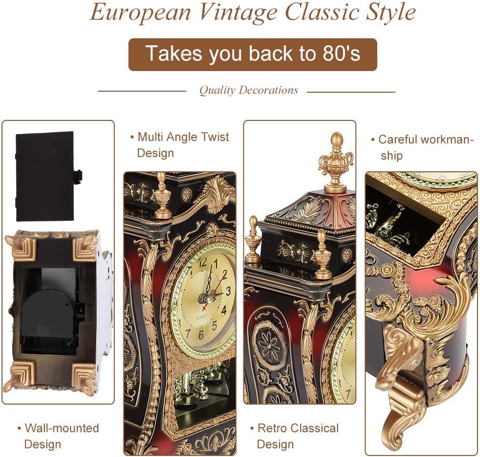 ZJchao Antique Clock,Vintage European- Table Desk Clock,Wall Clock with Pendulum and Chimes for Home Decoration(02)
