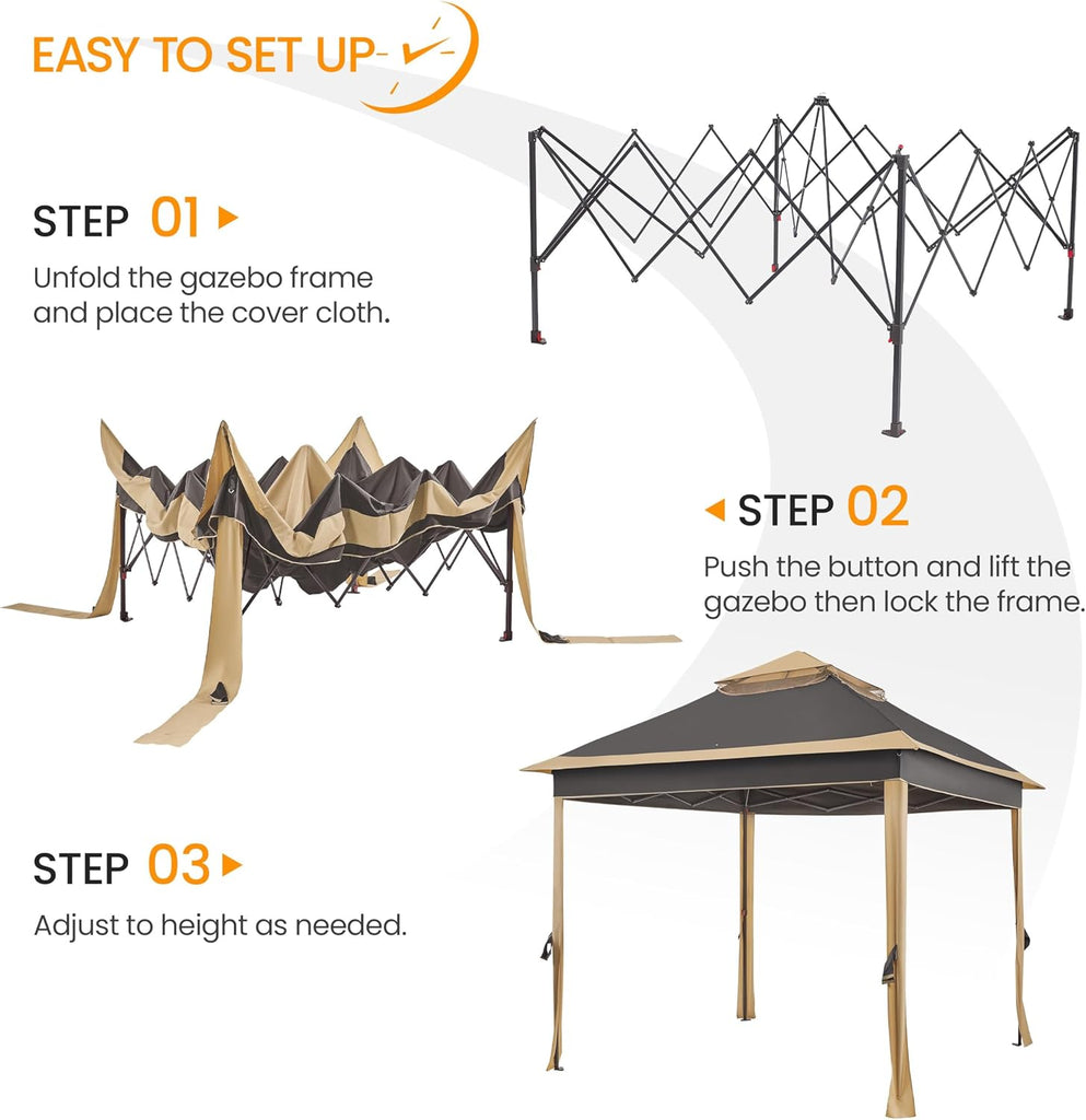 11x11 Pop Up Gazebo Outdoor Canopy Shelter, Instant Patio Gazebo Sun Shade Canopy Tent with 4 Sandbags