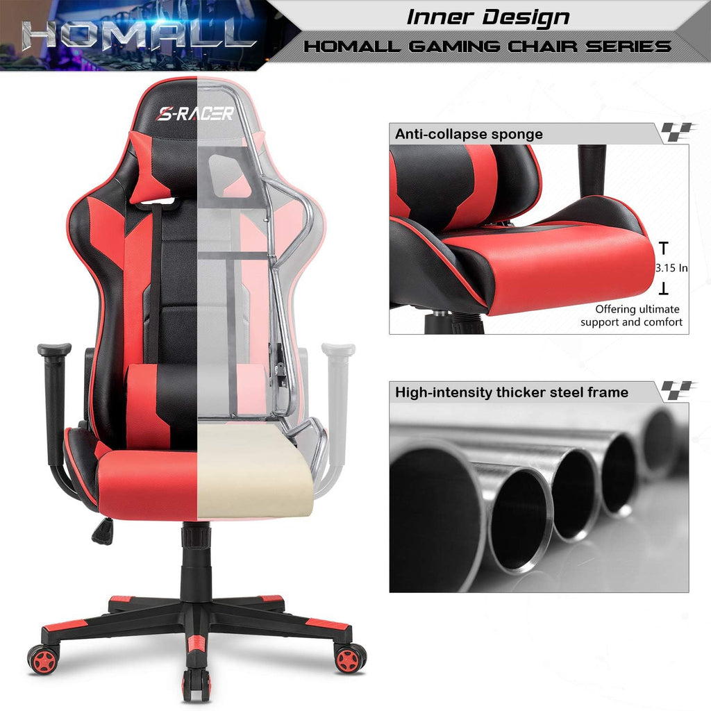 Gaming Chair, Office Chair High Back Computer Chair Leather Desk Chair Racing Executive Ergonomic Adjustable Swivel