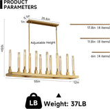 55" Farmhouse Chandelier with Glass Tube, Gold 12-Lights Modern Chandeliers Over Table 5Rectangular Luxurious Large Ceiling Pendant Lighting Fixture for Dining Living Room, Foyer A114-B0DZ66JFPW