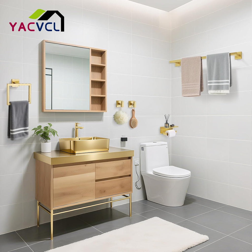 5-Pieces Brushed Gold Bathroom Hardware Accessories Set Stainless Steel Bathroom Towel Bar Set Towel Holder Set