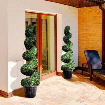 115/ Artificial Boxwood Spiral Topiary Tree, Evergreen Fake Buxus Plant in Pot with Realistic Leaves & Twined