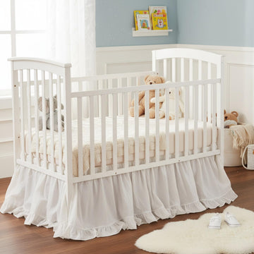 White Crib Skirt for Baby Girls Boys, 100% Washed Cotton Bed Skirt