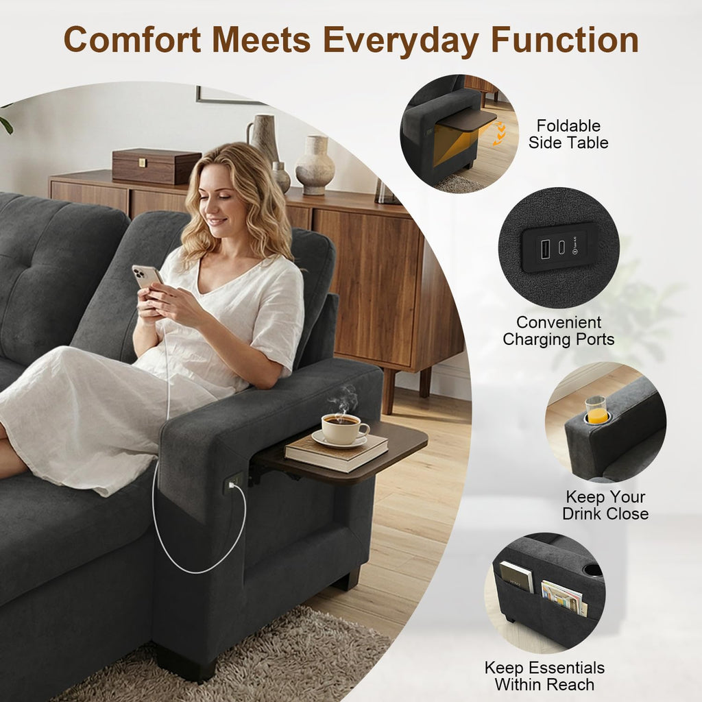 82" L Shaped Sleeper Sofa Bed, Pull Out Sectional Couch with Storage Chaise/Reclining Backrest, Sectional Couches