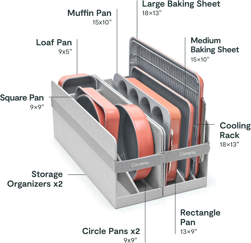 11-Piece Non-Stick Ceramic Bakeware Set | Sheets, Assorted Pans, Cooling Rack, Storage, Aluminized Steel Body
