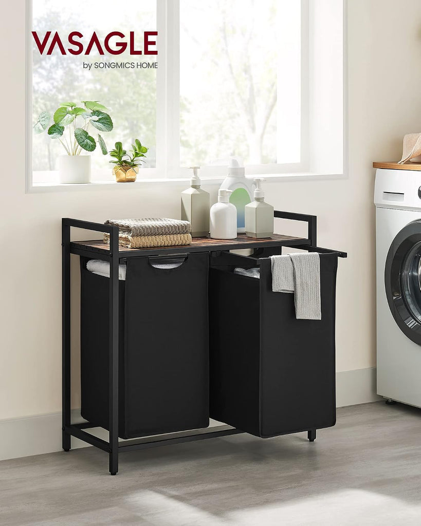 Laundry Hamper, Laundry Basket, Laundry Sorter with 2 Pull-Out and Removable Bags, Shelf, Metal Frame, 2 x 12.1