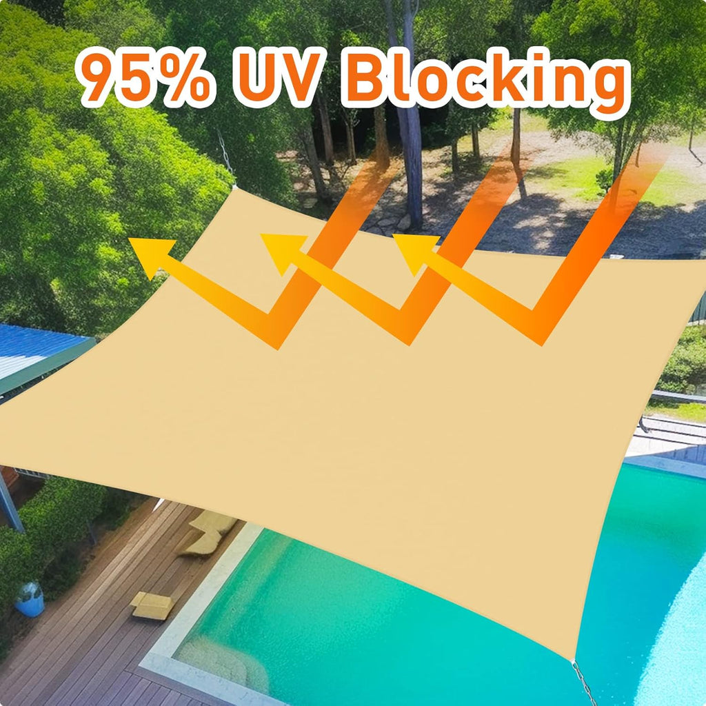 Shade Sail 12'X20' Rectangle Sand Breathable UV Block Outdoor Canopy for Backyard Patio Pergola Garden Deck(We Make