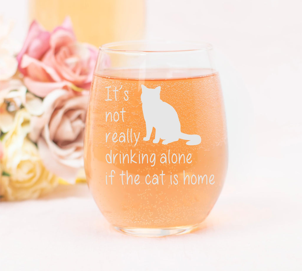 The Cat is Home Stemless Wine Glass for Cat Lovers Style C1