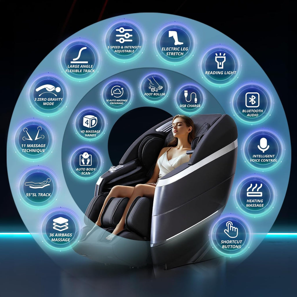 4D Massage Chair Full Body, 166° Flexible SL-Track Zero Gravity Recliner | 18 Modes, 11 Techniques, 36 Airbag