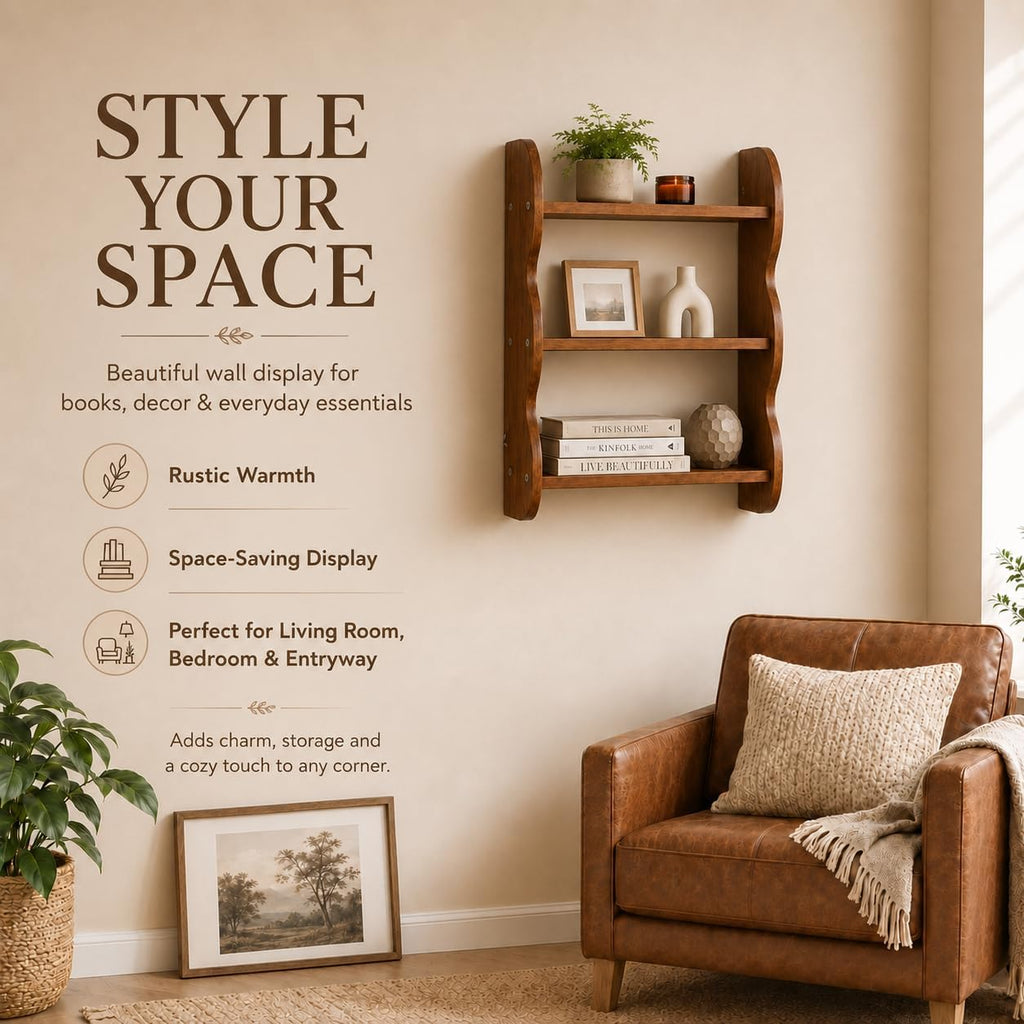Solid Wood Floating Shelves for Wall, 3 Tier Rustic Vintage Wall Mounted Shelf, Wood Wall Storage Rack, Decorative