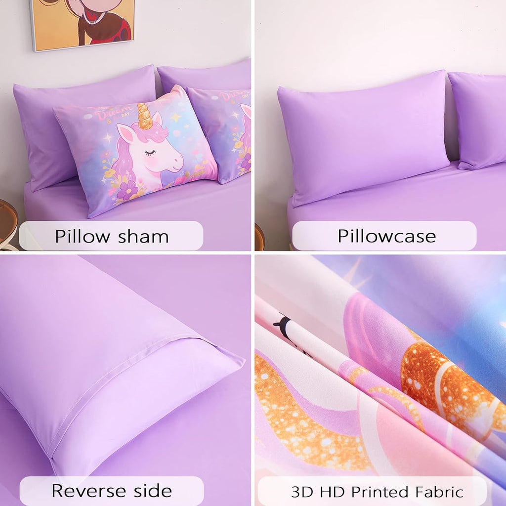 Comforter Set for Girls 5 Piece Unicorn Bedding Set for Girls Super Soft Microfiber Bed Set Bed in a Bag