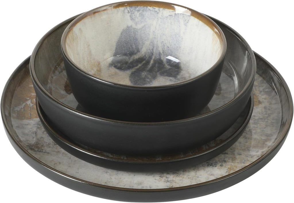 Chantilly Hill 16-Piece Porcelain Dinnerware Set, Round Plates & Bowls, Multicolor Leaf Design