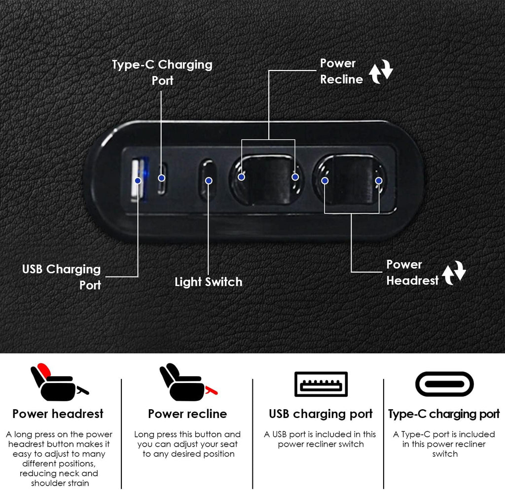Home Theater Seating Top Grain Nappa Leather Recliner Chair Dual Power Movie Gaming Sofa Electric Headrest with Tray