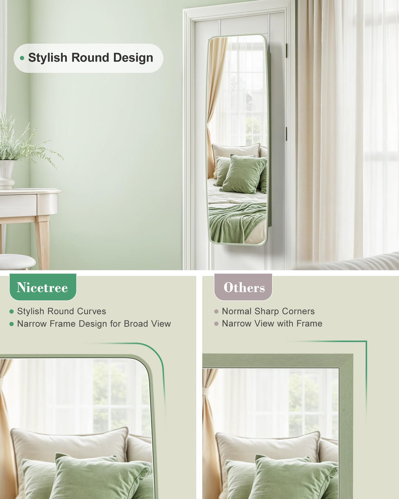 Rounded Mirror Jewelry Cabinet, Lockable, Wall Mounted, Green
