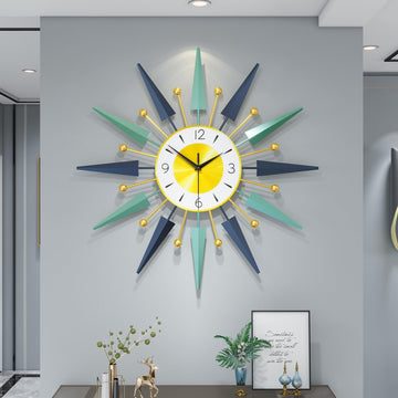 Large Modern Wall Clock Decor, 24 Inch Big Decorative Starburst Metal Wall Clock Battery Operated Bedroom