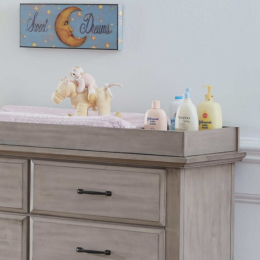 Premium Changing Topper for 6-Drawer Dresser, Smooth Stone Wash Finish