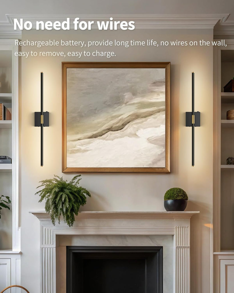 Wall Sconces Set of 2 Battery Operated, Wireless USB Rechargeable Wall Lights with Remote Control, 360° Rotation