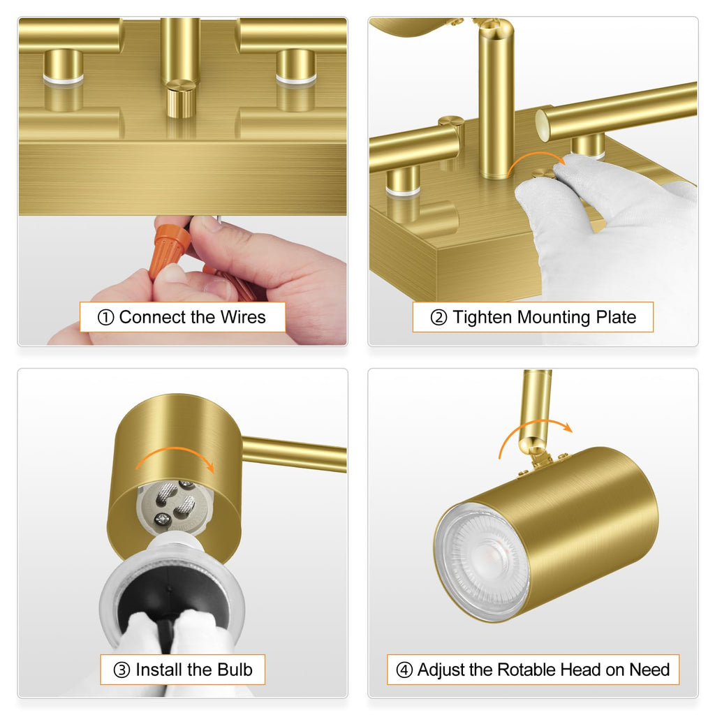3 Light Track Lighting Fixtures Ceiling, Gold Kichen Track Lighting, Rotatable Light Heads, Adjustable Modern LED