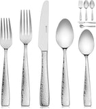 89-Piece Hammered 18/10 Stainless Steel Silverware Cutlery Set with Serving Set, Flatware Service for 12