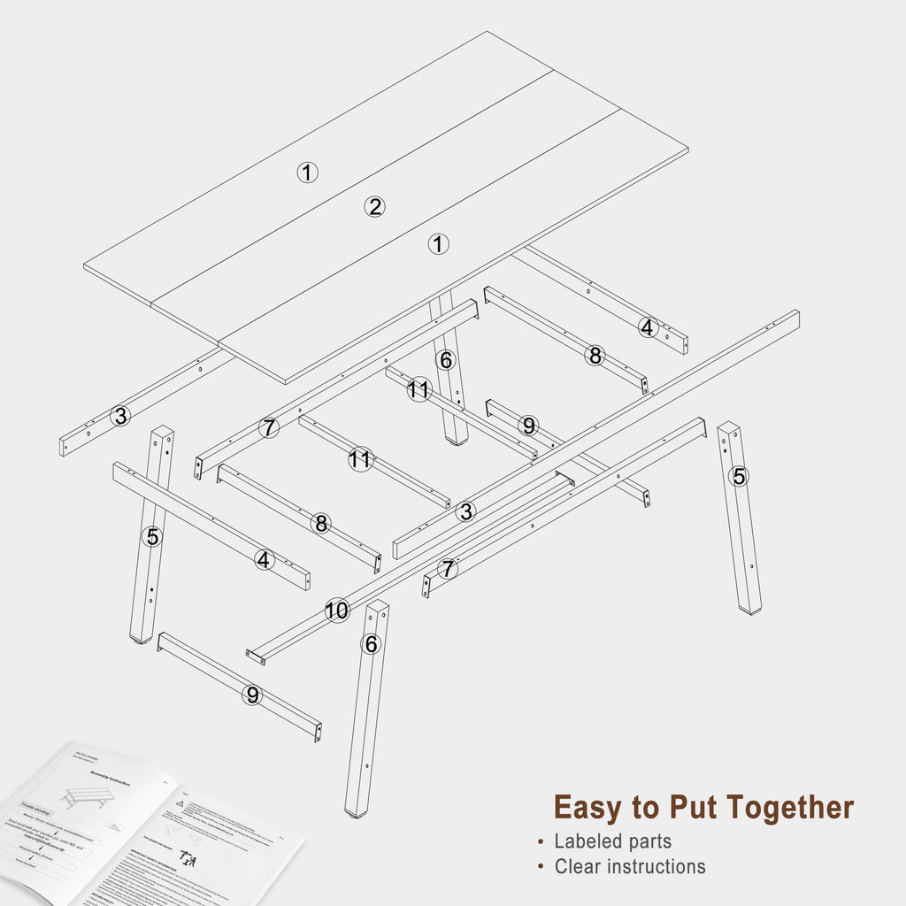 Industrial Dining Table for 4-6 People, 63" Long Large Kitchen Table with Sturdy Metal Frame, Rectangular Counter for
