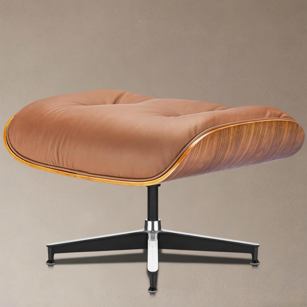 Modern Reading Chair and Ottoman — Brown Leather
