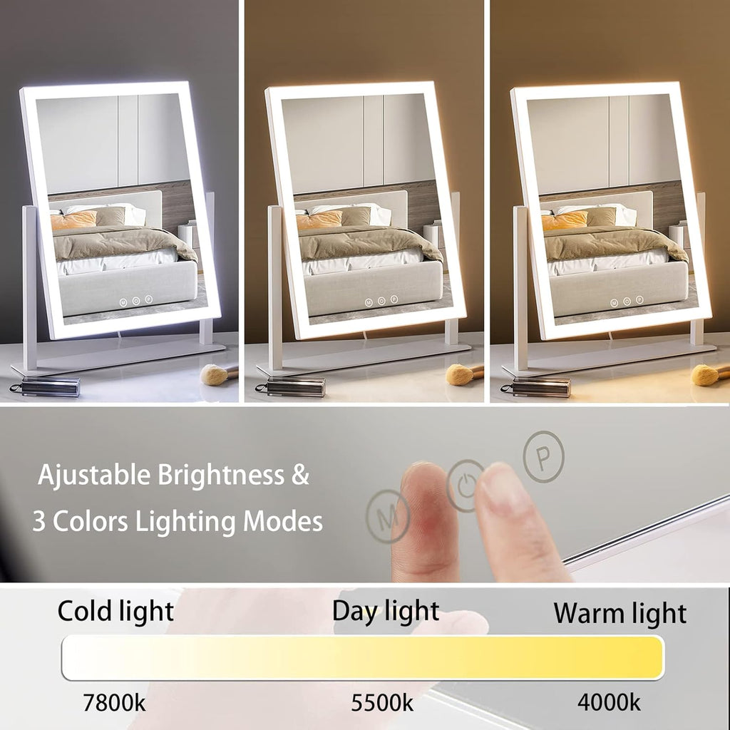 Lighted Makeup Mirror, 17.3" x 13" Hollywood Vanity Mirror with Lights, Three Color Lighting Modes, and 5X