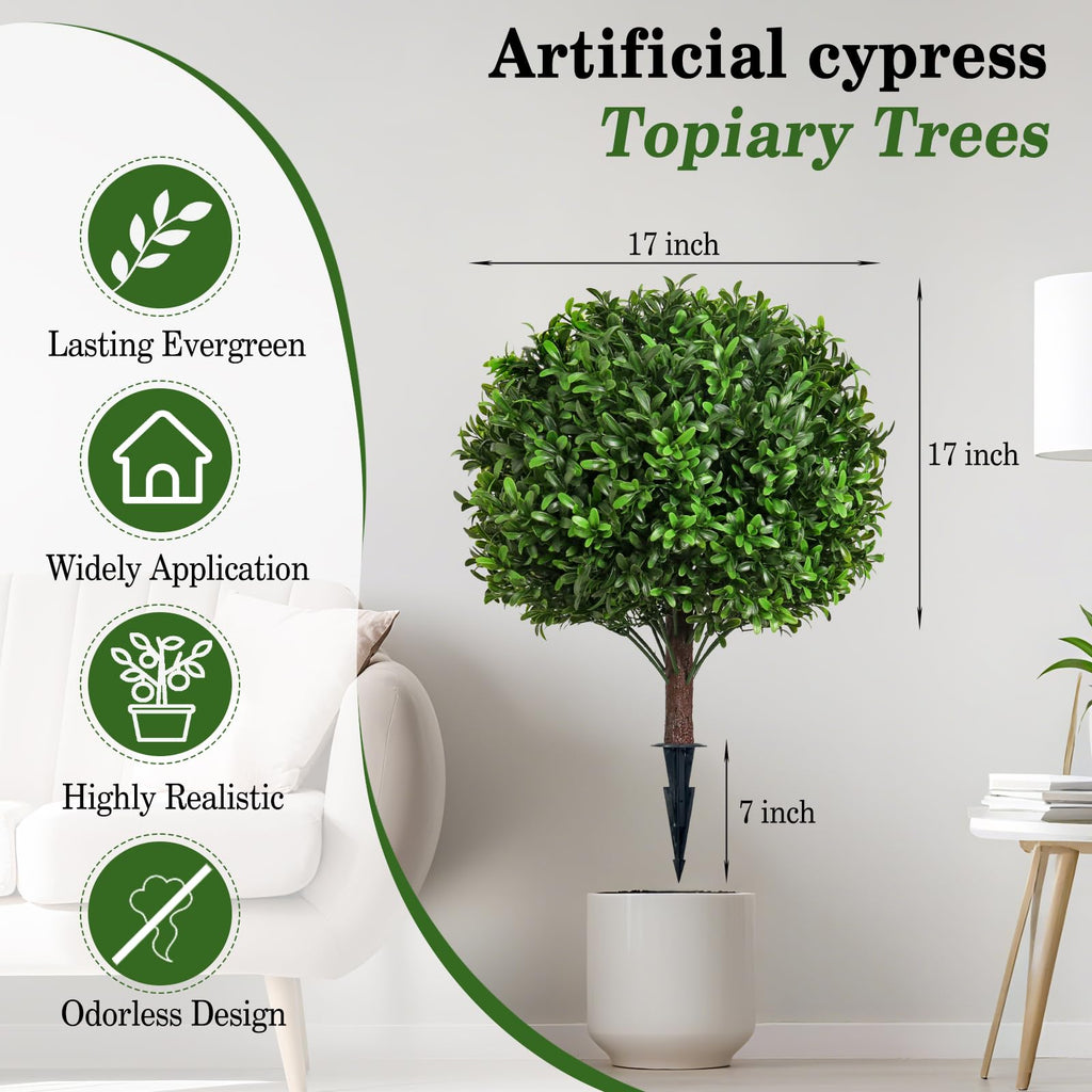 24" Artificial Olive Topiary Ball Tree 2-Pack, UV Resistant Outdoor