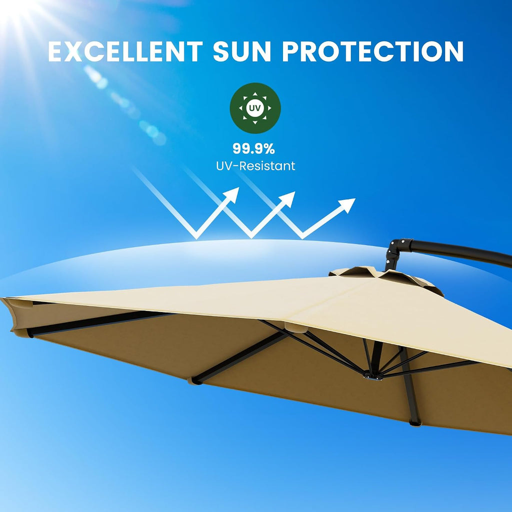 10FT Patio Umbrella with Base Included, Cantilever Offset Outdoor Patio Umbrella with 360° Rotation & Infinite Tilt