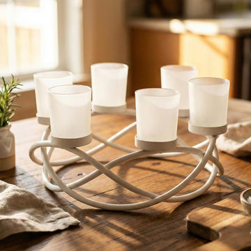 Tealight Candle Holder Centerpieces for Wedding Decor, White | Wedding & Event Centerpiece, Round Wrought Iron 6