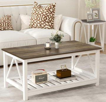 Coffee Table with Storage Small White Farmhouse Coffee Table