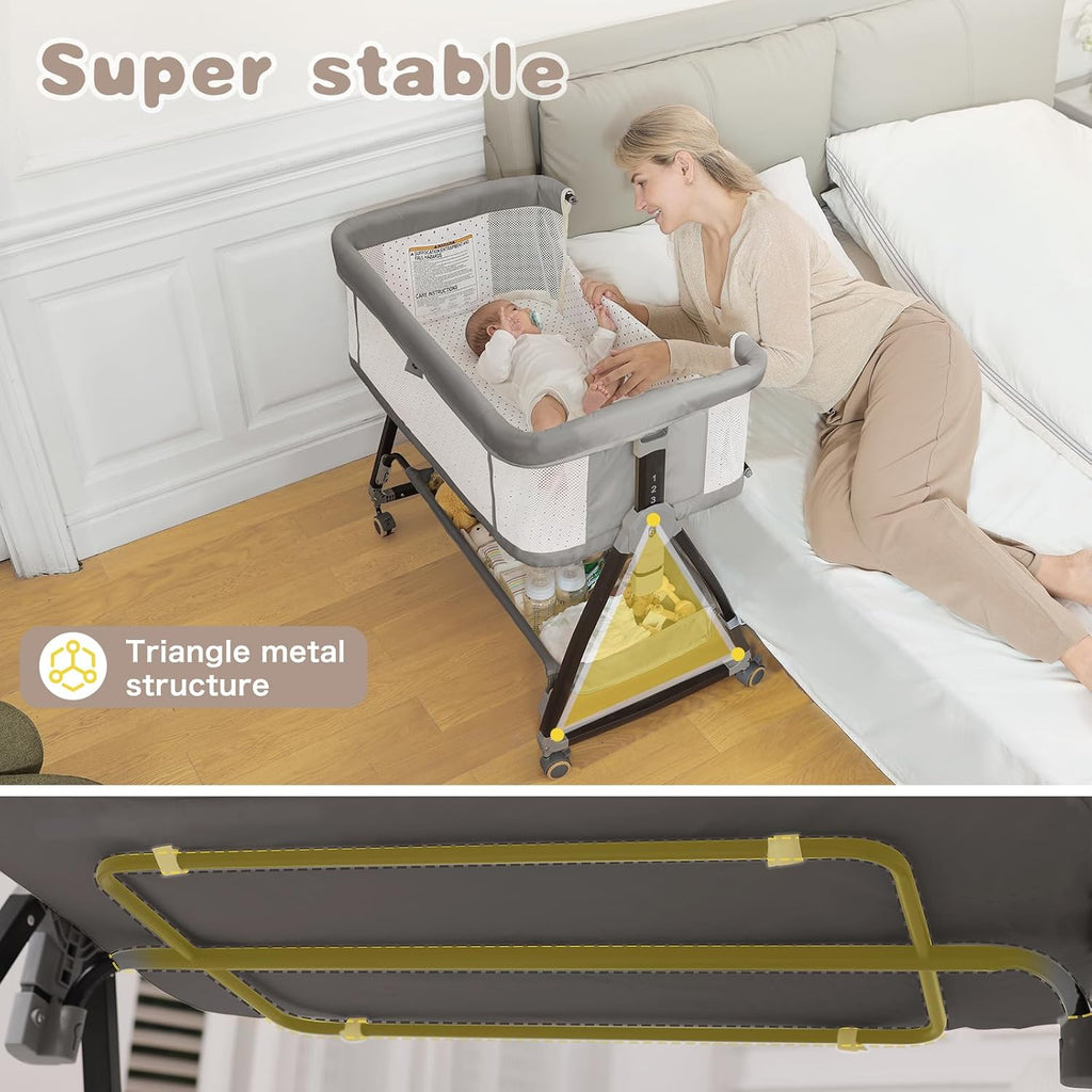 Bassinets Bedside Sleeper with Wheels and Mattress, Cosleeping Baby Bed with Storage, Co-Sleeper Bassinet Attach to