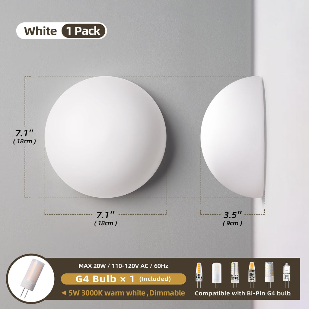 Globe Milk Glass Wall Sconce - Small 7 Inch Modern Half Moon Light Fixtures