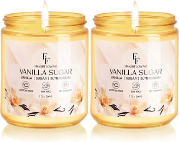 Vanilla Sugar Scented Candle, Natural Soy Wax Jar Candle Scented, 100-Hour Burn Time Gifts for Women Men, 7 oz (2