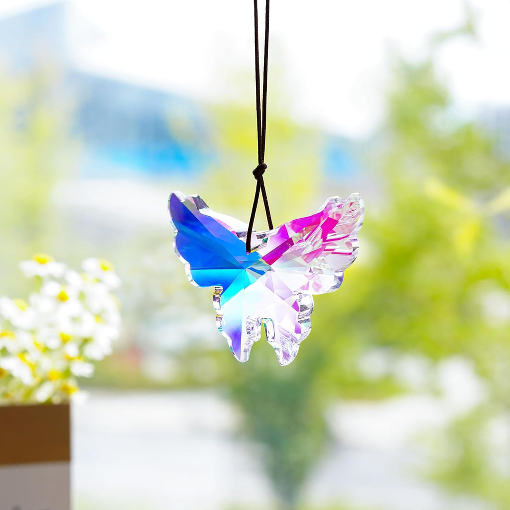 76mm AB Crystal Butterfly Prism Suncatcher Window Hanging Decor - AB Crystal Butterfly Prism Suncatcher Rainbow