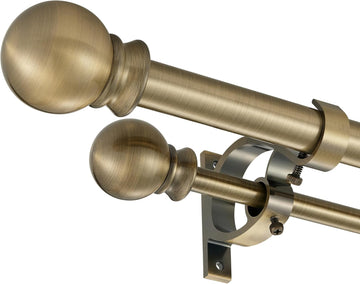 Antique Bronze Double Curtain Rods,1''Front and 5/8''Back Double Drapery Rod with Small Round Ball and