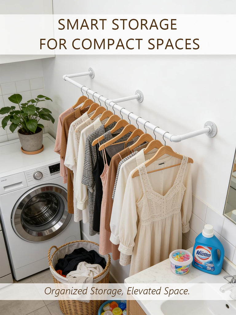65.7in Industrial Pipe Wall Mounted Clothes Rack, Heavy Duty Detachable Iron Garment Bar, Rustic Space-Saving Hanging
