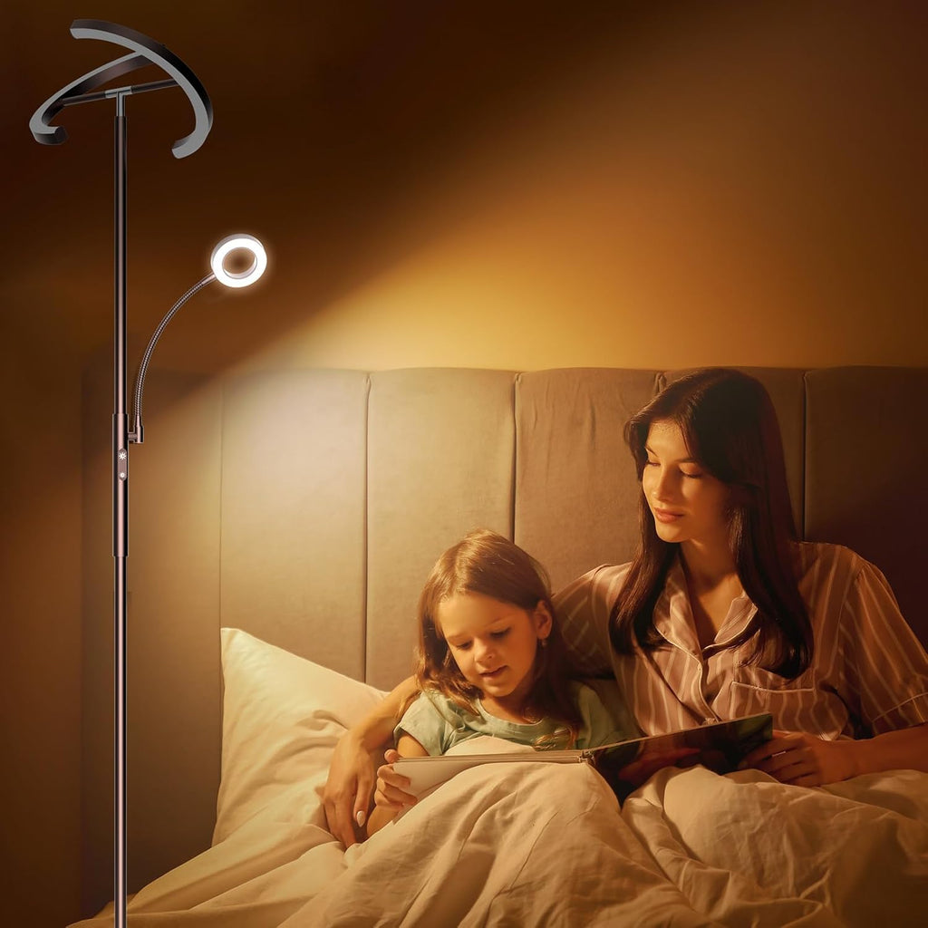 2-in-1 Brown LED Floor Lamp - 69" Dimmable Torchiere Standing Lamp with Remote Touch Control