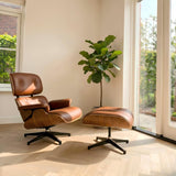 Modern Chaise Lounge Chair and Ottoman — Leather