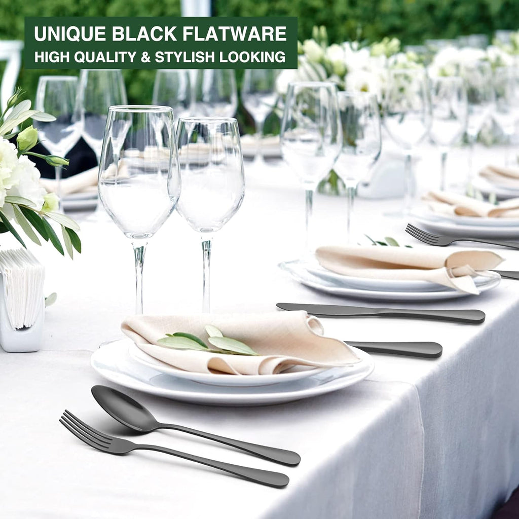 60-Piece Black Silverware Set with Organizer, Stainless Steel Flatware for 12, Cutlery Utensil Set