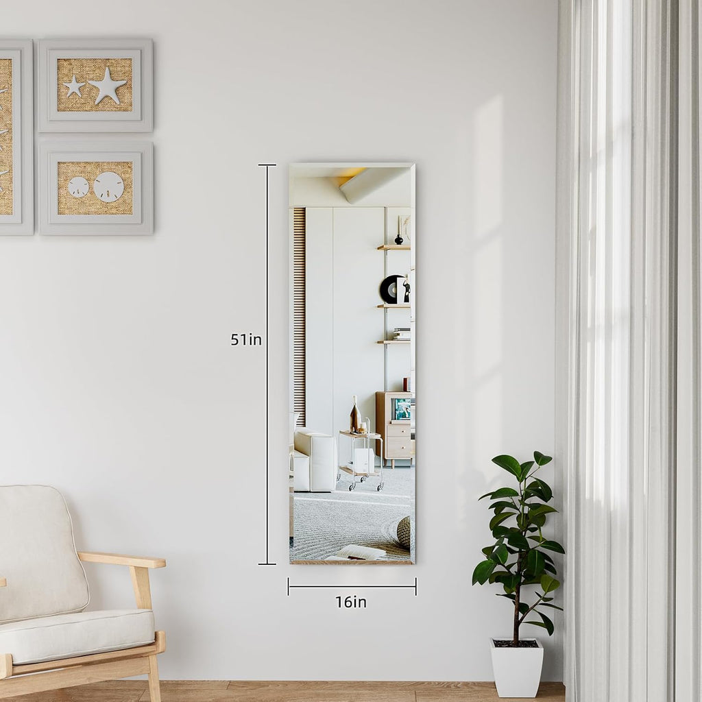 51"x16" Frameless Full Length Wall Mirrors,Rectangular Mirror Full Length Wall Mounted,Tall Full Body Mirrors with Beveled,Suitable for Living Rooms and Bedrooms