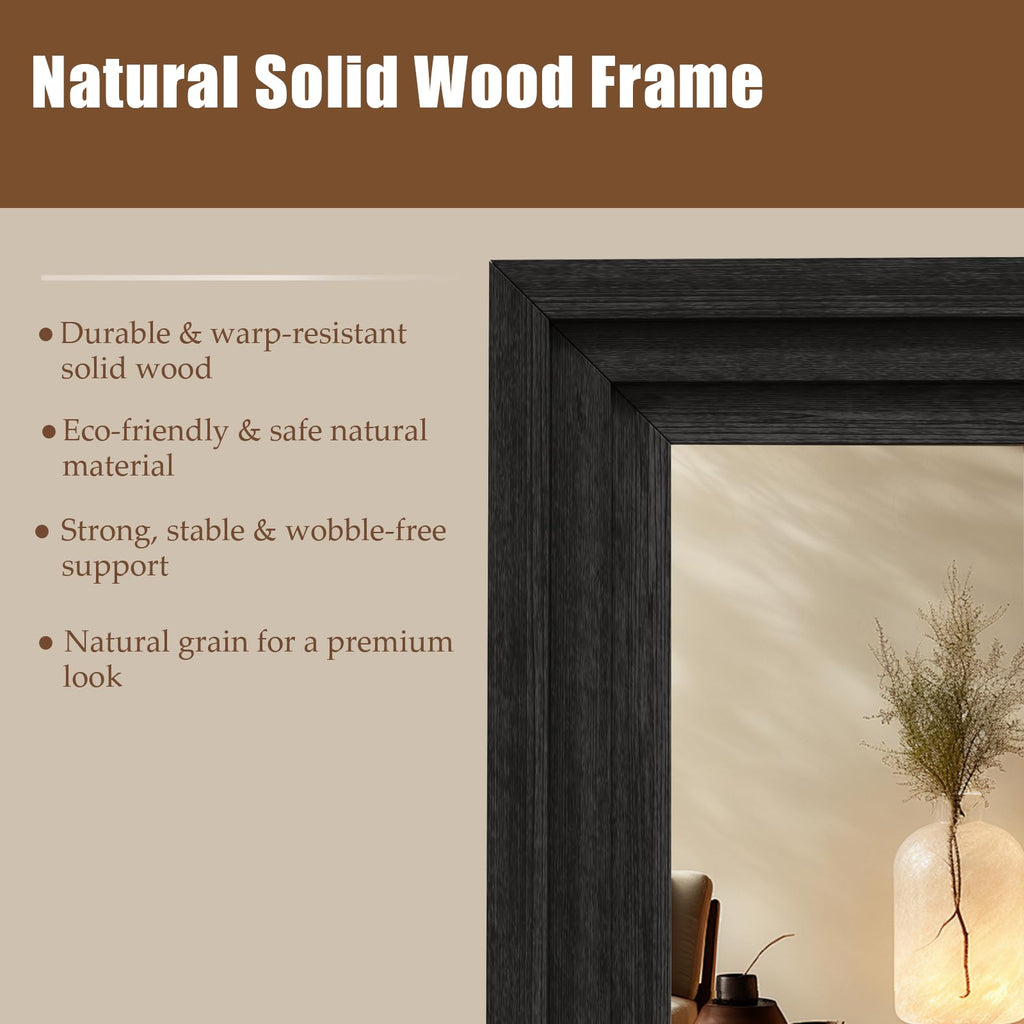 Wood Full Length Mirror 65"x24", Large Solid Wood Frame Floor Mirror