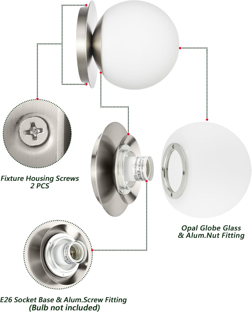 Wall Sconces, 1 Light Modern Globe Sconce in Brushed Nickel, Wall Light Bathroom Living Room & Hallway Vanity